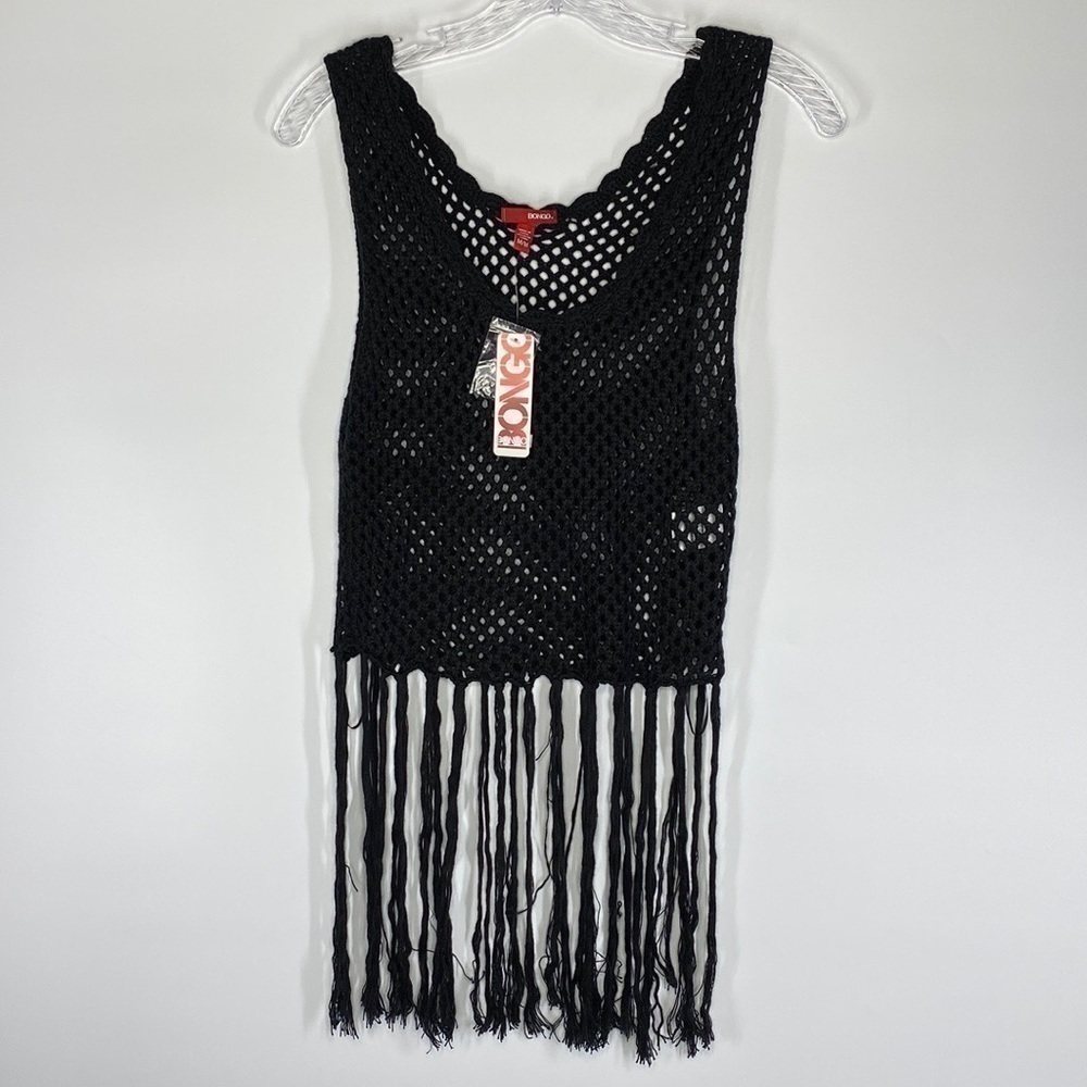 Bongo Black Crochet Fringe Boho Sleeveless Top NWT Medium